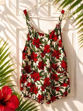 Forever 21 Floral Romper Overalls Red Tropical Print Size Large